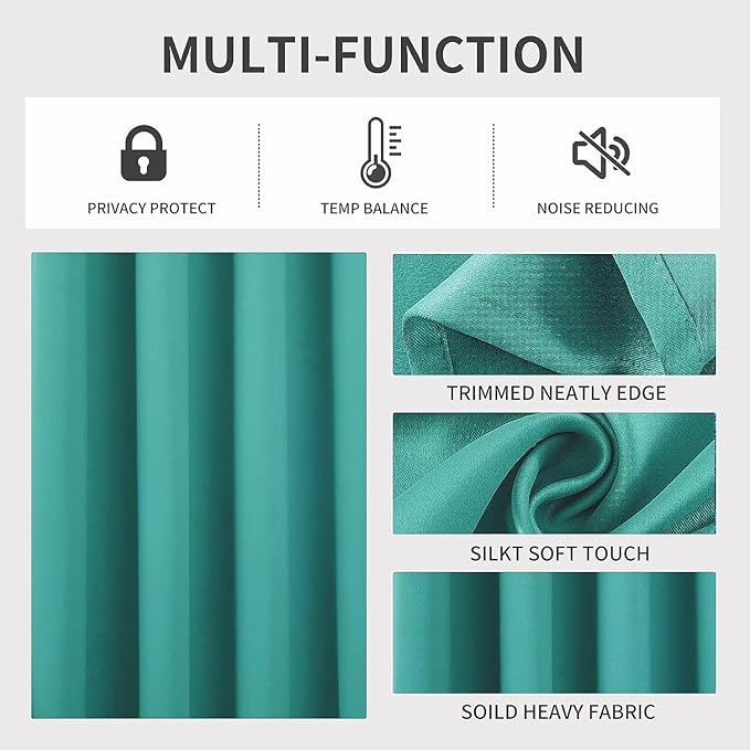 Joydeco Blackout Curtains 63 inch Length 2 Panels Set, Thermal Insulated Long Curtains & Drapes 2 Burg, Room Darkening Grommet Drapes for Bedroom Living Room Windows (W42 x L63 Inch, Peacock Blue)