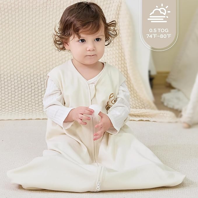 JELLYMONI Baby Sleep Sack 6-12 Months Wearable Blanket for Baby, 100% Cotton 2 Pack Infant Toddler Sleeping Sack Lightweight Soft 2-Way Zipper Sleepsack