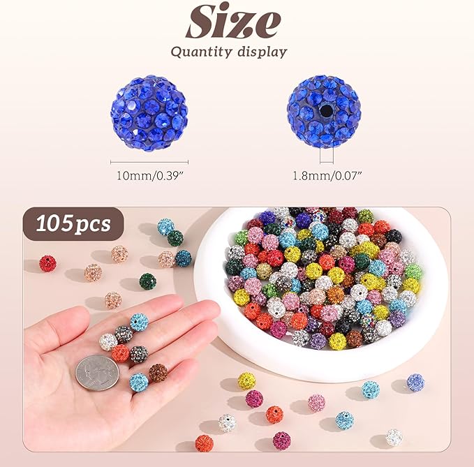 105pcs 10mm Rhinestone Beads for Jewelry Making, Light Green Shiny Round Disco Ball Beads Bulk, Sparkle Crystal Clay Christmas for Bracelet Baseball Necklace Earring Crafting and DIY