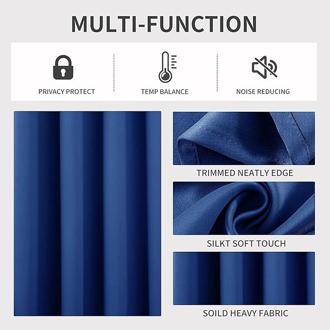 Joydeco Blackout Curtains 72 inches Long 2 Panels Set, Thermal Insulated Long Curtains & Drapes 2 Burg, Room Darkening Grommet Drapes for Bedroom Living Room Windows (W42 x L72 Inch, Royal Blue)