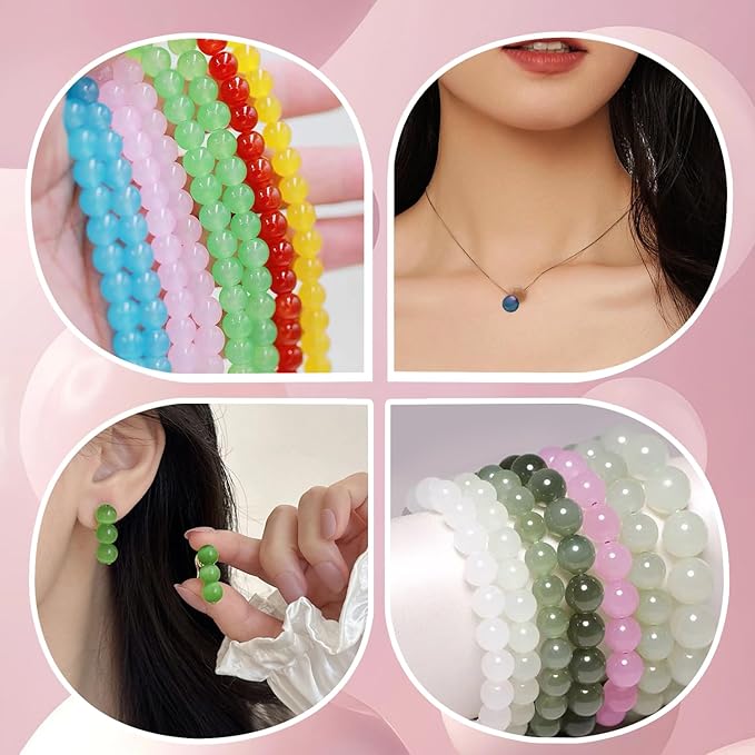 JULIMAIDONG 8mm Glass Beads for Bracelets 1000pcs, 24 Colors Round Crystal Glass Bracelet Beads Making Kit for Jewelry Making Kits Bead DIY Crafts with Spacer Charms Accessories (8MM, 24 Color)