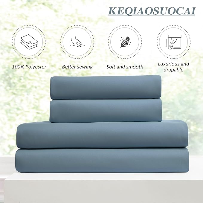KEQIAOSUOCAI Dusty Blue Pinch Pleated Curtains 144 Inches Long Room Darkening Draperies Luxury Decor for Living Room Nursery (Stone Slate Blue 40x144 Inch 2 Panels)