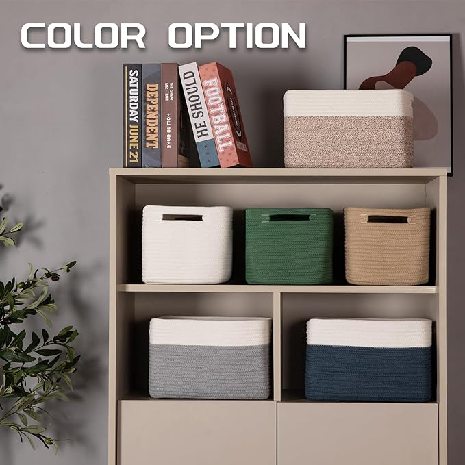 4 Pack Storage Baskets for Organizing, Woven Baskets for Shelves - Perfect for Toys, Books, Towels, and Clothes, Durable Gift Basket Bins Toy Storage, 12.7''L x9''W x7.8''H, Blue and White