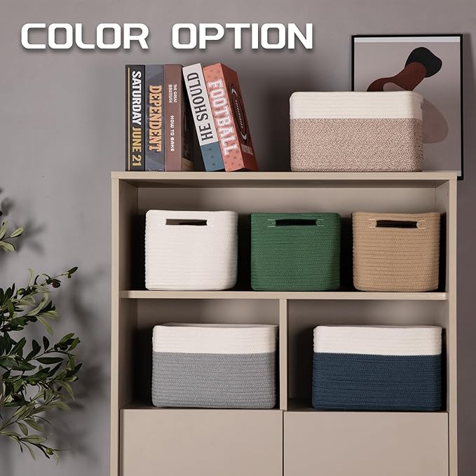 4 Pack Storage Baskets for Organizing, Woven Baskets for Shelves - Perfect for Toys, Books, Towels, and Clothes, Durable Gift Basket Bins Toy Storage, 12.7''L x9''W x7.8''H, Jute