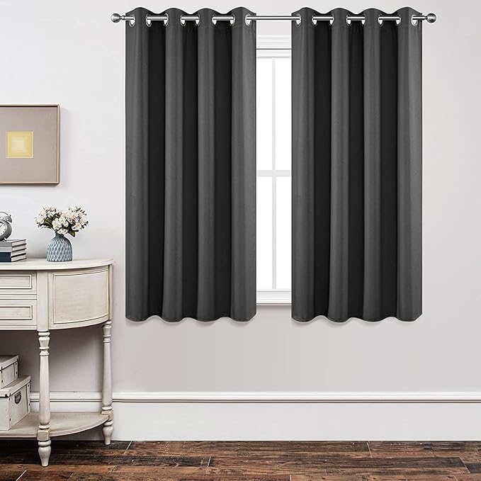 Joydeco Blackout Curtains 54 Inch Length 2 Panels Set, Thermal Insulated Long Curtains& Drapes 2 Burg, Room Darkening Grommet Drapes for Living Room Bedroom Window (W52 x L54 Inch, Dark Grey)