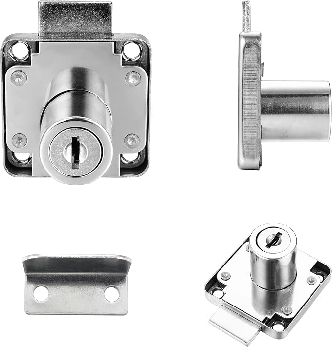 4 Pack Cabinet Drawer Locks with Keys, Keyed Alike Furniture Locker Lock, 3/4" 20mm Cylinder Cam Drawer Locks Chrome-Finish Zinc Alloy, Security cam Drawer Lock for Wardrobe Dresser Mailbox