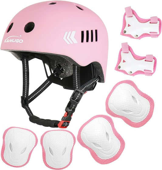 KAMUGO Kids Bike Helmet Set, Toddler Helmet for Ages 2-8 Boys Girls with Sports Protective Gear Set Knee Elbow Wrist Pads for Skateboard Cycling Scooter Rollerblading