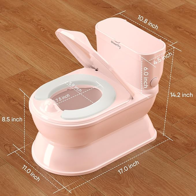 2-in-1 Toddler Potty Training Toilet - Larger Potty Chair & Detachable Training Seat for Boys & Girls Ages 1-3 with Flushing Sound, Wipes Storage, Toilet Paper Holder