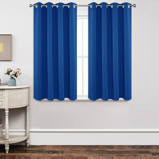 Joydeco Blackout Curtains 45 Inch Length 2 Panels Set, Thermal Insulated Long Curtains& Drapes 2 Burg, Room Darkening Grommet Drapes for Living Room Bedroom Window (W52 x L45 Inch, Royal Blue)
