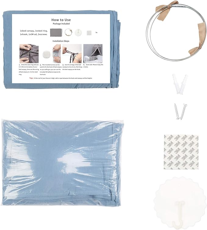 Kids Bed Canopy with Frills Cotton Cover Net for Crib Reading Nook Curtain Hideaway Hanging Round Tent Nursery Bedding Play Room Decor