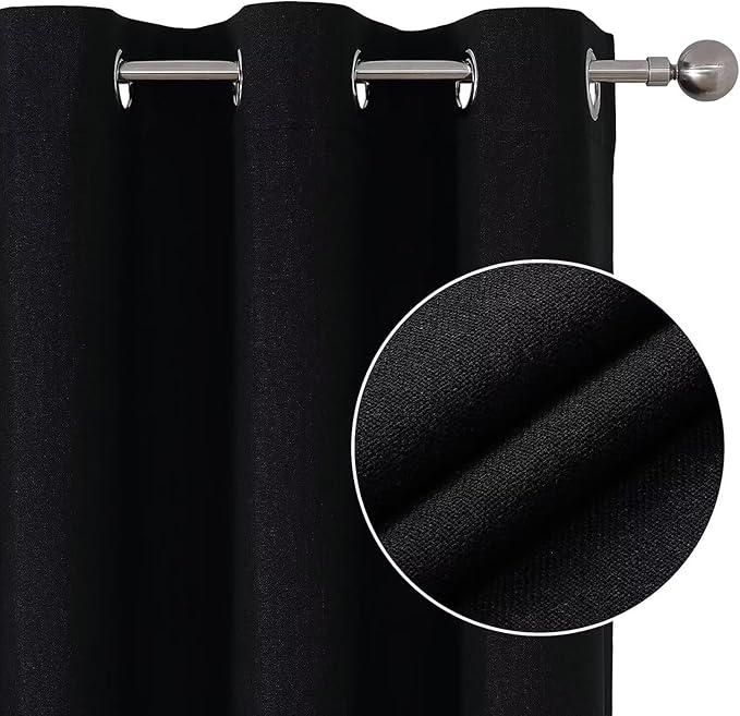 Joydeco Blackout Curtains 108 Inches Long, Extra Long Curtains 108 Inch Length 1 Panel for Bedroom, Thermal Insulated Linen Black Out Curtains with Grommets(100x108, Black)