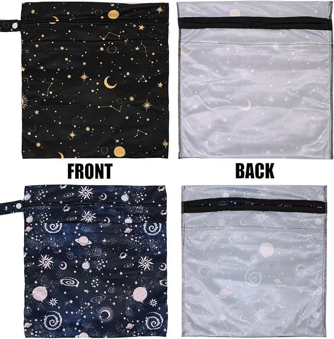 2pcs Cloth Diaper Wet Dry Bags, Waterproof Reusable Wet Bag with 2 Zipper Pockets & Handle, Washable Laundry Bags for Baby Adult Clothes Travel Beach Pool Daycare Yoga Gym Exercise Swimsuits,