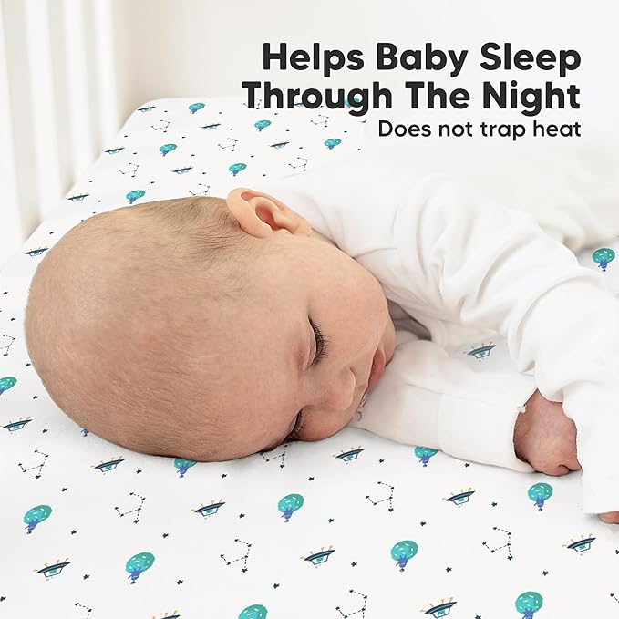 KeaBabies 2-Pack Organic Crib Sheets for Boys, Girls - 52x28 Fitted Crib Mattress Sheet Neutral, Breathable Jersey Cotton Cover for Baby Bed, Toddler Mattress, Soft & Cute Prints (Space Quest)
