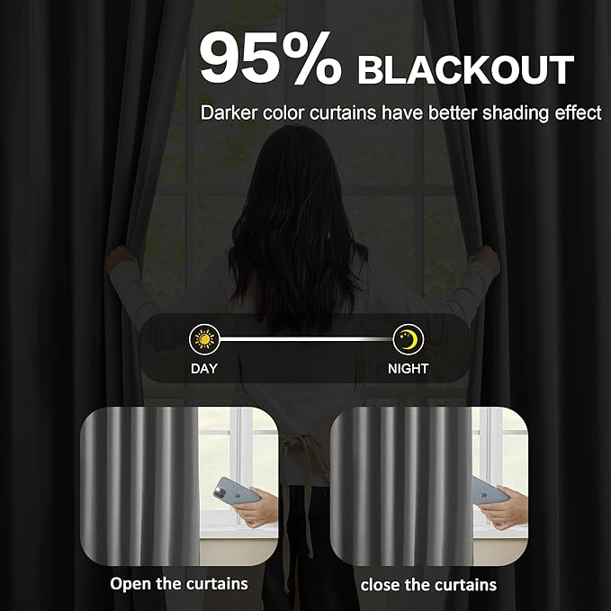 KEQIAOSUOCAI Grey Blackout 90 Inch Curtains 2 Panels,Energy Saving Sound Dampening Light Blinds Window Treatments for Living Room/Dining Room/Bedroom(40 Wide Each Panel) 40 x 90,Pinch Pleated