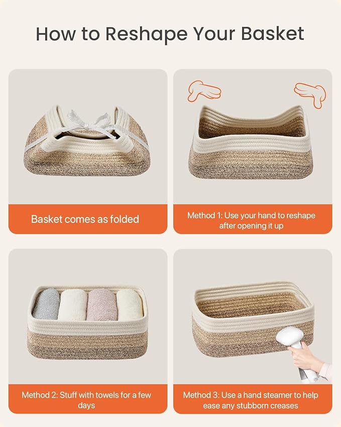 KALLAX Small Woven Basket, 12 x 8 x 4.5 Inches, Storage Basket for Organizing, Cute Small Rope Shelf Closet Cube Storage Bins Baskets for Shelves, Dog Toy Gift Baskets Empty, 3 Pack Gradient Brown