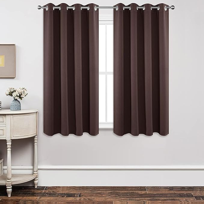 Joydeco Blackout Curtains 63 inch Length 2 Panels Set, Thermal Insulated Long Curtains & Drapes 2 Burg, Room Darkening Grommet Drapes for Bedroom Living Room Windows (W42 x L63 Inch, Chocolate)