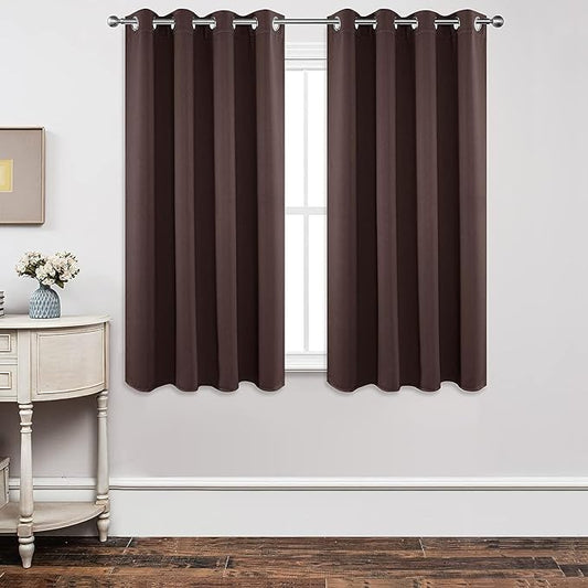 Joydeco Blackout Curtains 63 inch Length 2 Panels Set, Thermal Insulated Long Curtains & Drapes 2 Burg, Room Darkening Grommet Drapes for Bedroom Living Room Windows (W42 x L63 Inch, Chocolate)