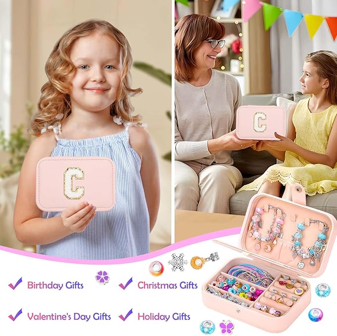 140 PCS Charm Bracelet Making Kit for Girls Age 8-12 Charm Beads for Kids Jewelry Making DIY Bracelet Craft Kit for Girls Valentine Christmas Birthday Gifts with Portable Bracelet Box