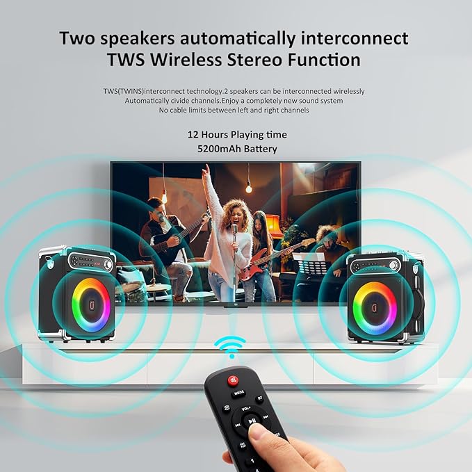 Karaoke Machine with 3 Wireless Microphones for Adults/Kids, Portable Bluetooth 5.3 Karaoke Speaker, Home Party Speaker with Disco Lights for Outdoor, PA System Supports TWS and TV connectivity