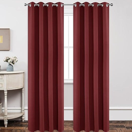 Joydeco Blackout Curtains 120 inches Long 2 Panels Set, Thermal Insulated Long Curtains 2 Burg, Room Darkening Grommet Drapes for Bedroom Living Room Windows(W52 x L120 Inch, Burgundy Red)