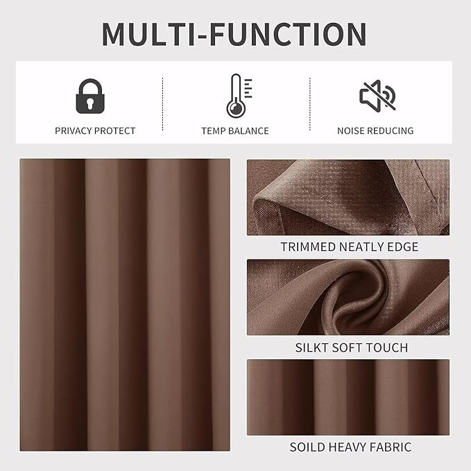 Joydeco Blackout Curtains 95 Inch Length 2 Panels Set, Thermal Insulated Long Curtains& Drapes 2 Burg, Room Darkening Grommet Drapes for Living Room Bedroom Window (W52 x L95 Inch, Brown)