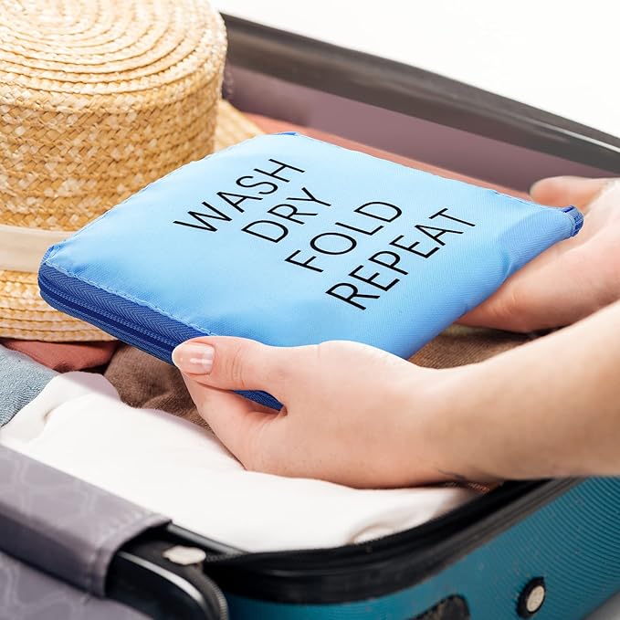 2 Pcs Travel Laundry Bag Washable Dirty Clothes Bag with Drawstring and Zipper for Suitcase, 22 x 18 Inch (Black, Blue,Classic)