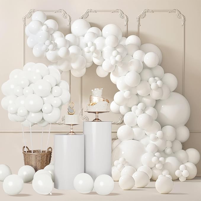 140pcs Balloon Arch Kit, White Balloons of Different Sizes Pack of 18 12 10 5 Inch Party Balloon Kit for Birthday Party or Balloon Arch as Graduation Wedding Baby Shower Anniversary Party Decorations