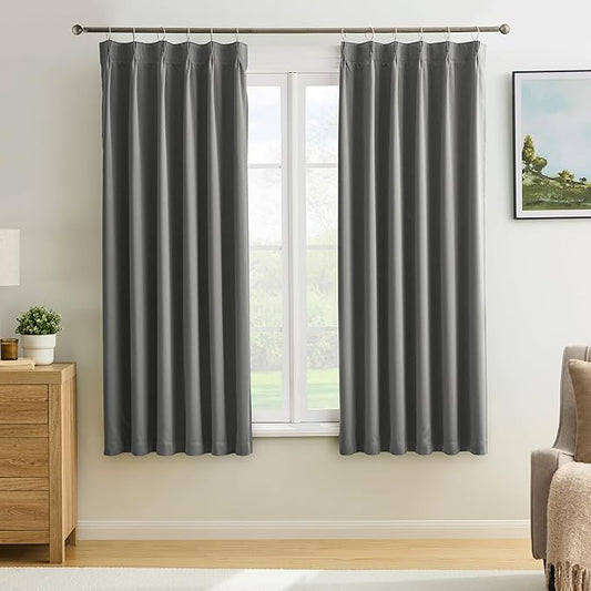 KEQIAOSUOCAI Grey Block Out Curtains for Bedroom, Sound Reducing Solid Window Treatment for Cafe/Kitchen/Night Shift,Blackout Curtain Panels with Pinch Pleat,W40 x L45, Set of 2