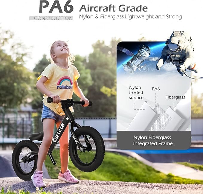 12" Balance Bike for 2, 3, 4, 5 Year Old Boys and Girls, Lightweight Nylon Frame Toddler Training Bike No Pedal Bikes for Kids with Adjustable Seat and Air Tires