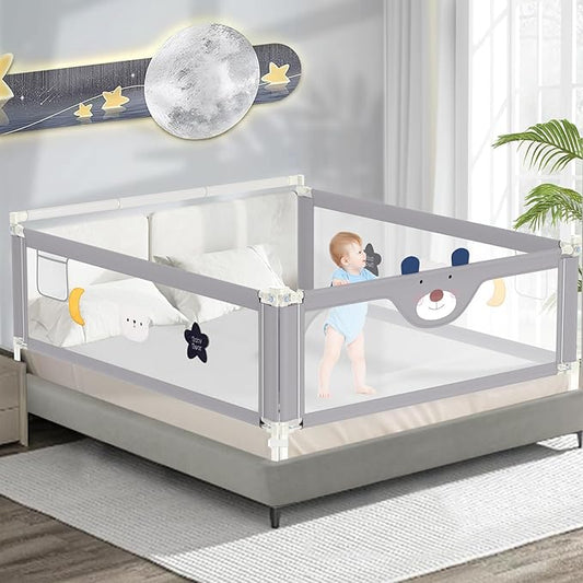 3-Piece Bed Rail for Toddlers with Headboard Rod, Adjustable Baby Bed Rail Guard (78.7 * 78.7 * 59 Inch-Queen Size)