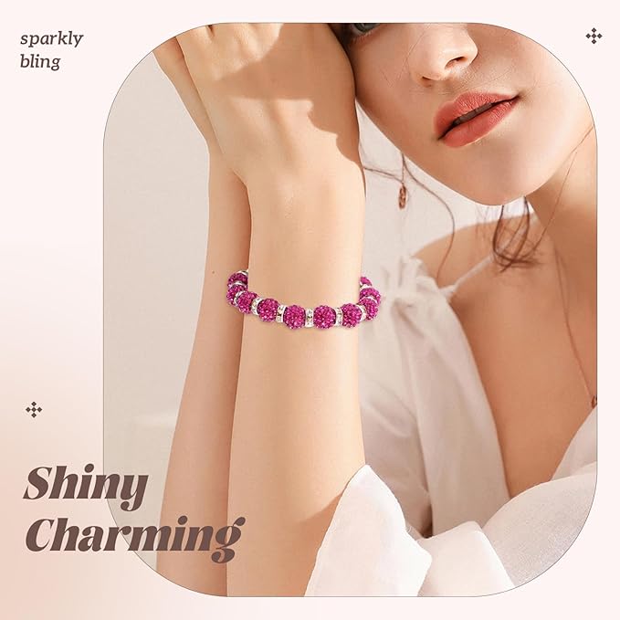 160pcs 10mm Rhinestone Beads for Jewelry Making, Fuchsia Shiny Round Disco Ball Beads Bulk, Sparkle Crystal Clay Christmas for Bracelet Baseball Necklace Earring Crafting and DIY
