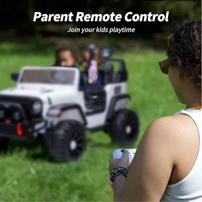 2 Seater Ride on Car Truck, 12V Kids Electric Ride on Toy for Big Kids Age 3-8 w/Remote Control- White