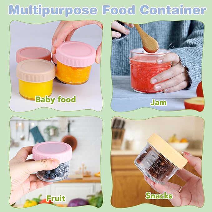 16 Pack Glass Baby Food Storage Containers, 4 oz Leakproof Baby Food Jars with Lids, Small Glass Food Containers for Infant Baby, Freezer & Microwave Safe, BPA Free