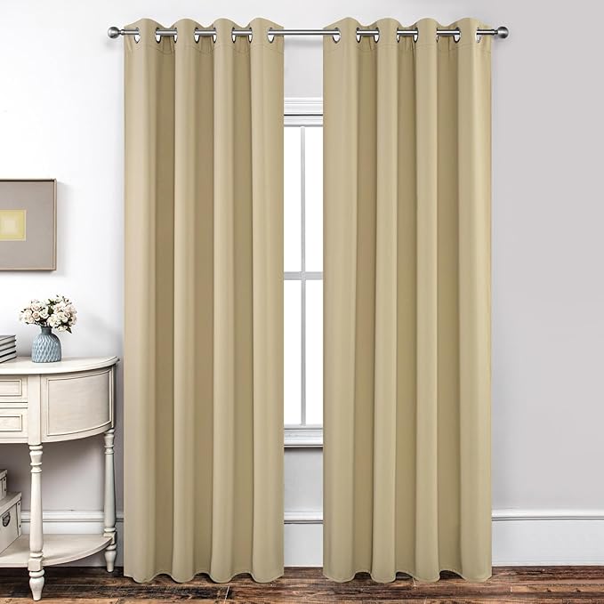 Joydeco Blackout Curtains 84 Inch Length 2 Panels Set, Thermal Insulated Long Curtains& Drapes 2 Burg, Room Darkening Grommet Drapes for Living Room Bedroom Window (W52 x L84 Inch, Beige)