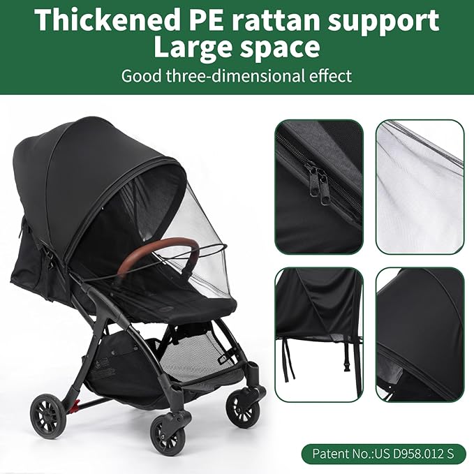 2-in-1 Stroller Sun Shade and Mosquito Net Cover - Universal Breathable Baby Cover With Two-Way Zipper for Extender