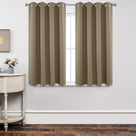 Joydeco Blackout Curtains 45 Inch Length 2 Panels Set, Thermal Insulated Long Curtains& Drapes 2 Burg, Room Darkening Grommet Drapes for Living Room Bedroom Window (W52 x L45 Inch, Khaki)