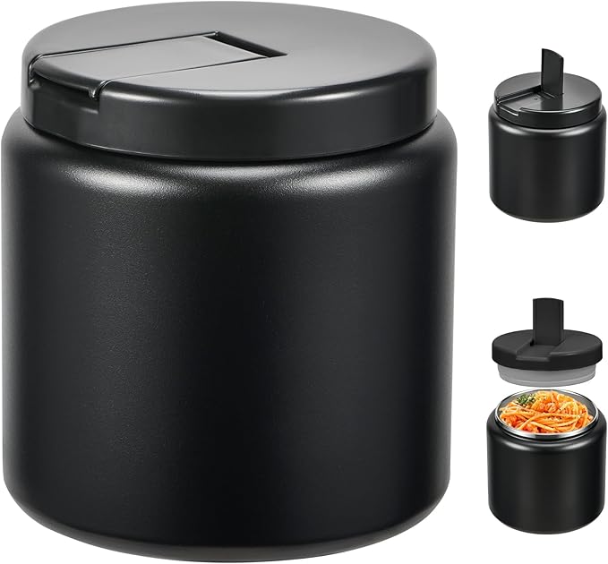 26oz Kids Thermos for Hot Food, Insulated Vacuum Food Jar with Buckle Lid, Stainless Steel Wide Mouth Leak Proof Insulated Lunch Container for School Picnic Travel, Black