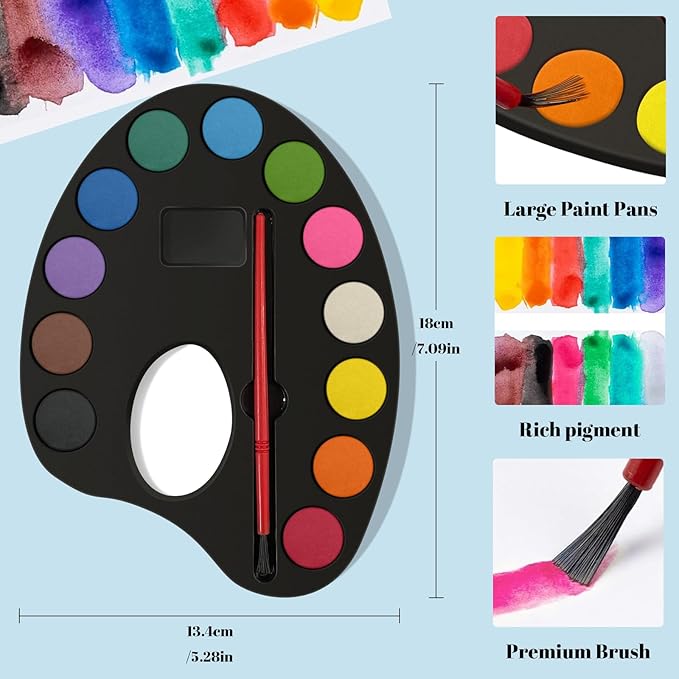 24 Pack Watercolor Paint Set Bulk, with 12 Vibrant Colors and 24 Brushes, Washable Water Color Paint Sets for Kids and Adults, Ideal Gift for Art Party Favors, School Classroom Supplies
