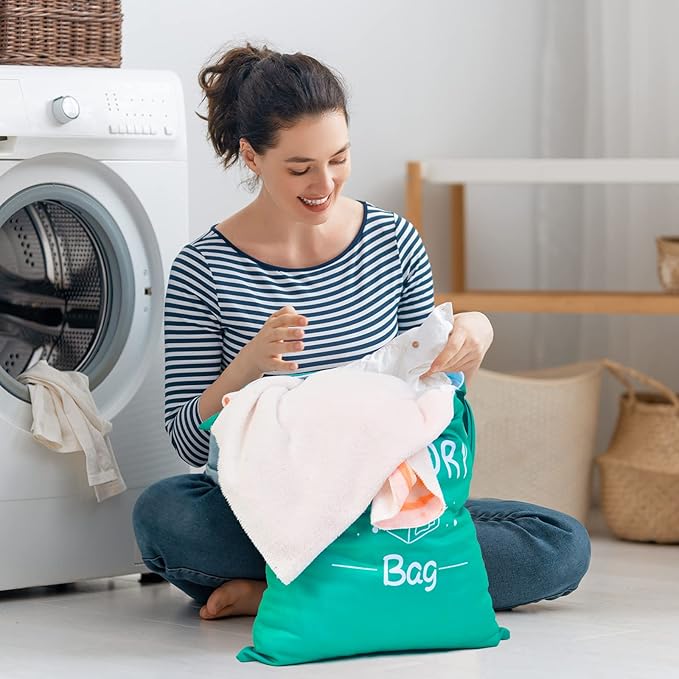 2 Pcs Large Travel Laundry Bags - Waterproof Wet/Dry, Washable, Drawstring, Bathing Suit, Workout, Gym Clothes, Swimming, Yoga - Green, Grey