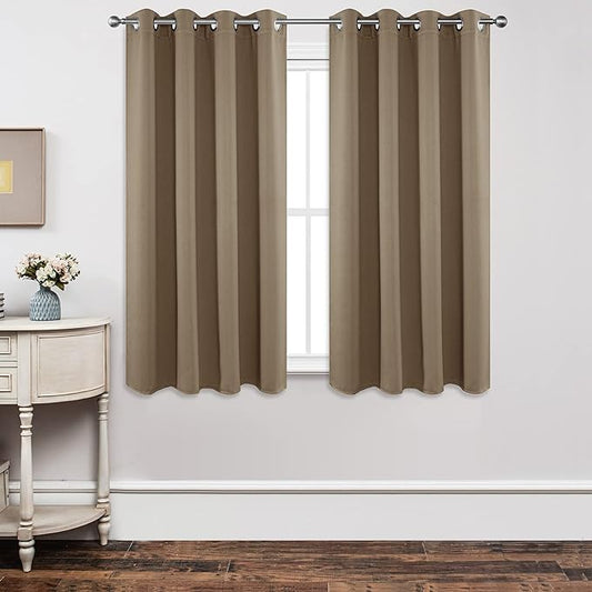 Joydeco Blackout Curtains 63 Inch Length 2 Panels Set, Thermal Insulated Long Curtains& Drapes 2 Burg, Room Darkening Grommet Drapes for Living Room Bedroom Window (W52 x L63 Inch, Khaki)