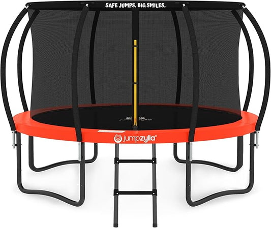 JUMPZYLLA Trampoline Outdoor 8FT 10FT 12FT 14FT 15FT 16FT with Enclosure and Ladder, ASTM Approved Recreational Trampoline for Kids and Adults, Anti-Rust Coated Frame
