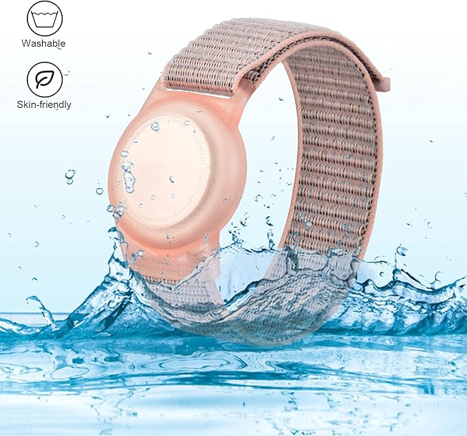 4 Pack Kids Wristband Compatible with Apple AirTag, Protective Case for Air Tag GPS Tracker Holder with Nylon Bracelet, Adjustable Anti Lost Watch Band for Toddler Child Elder (Rainbow & Blue & Pink)