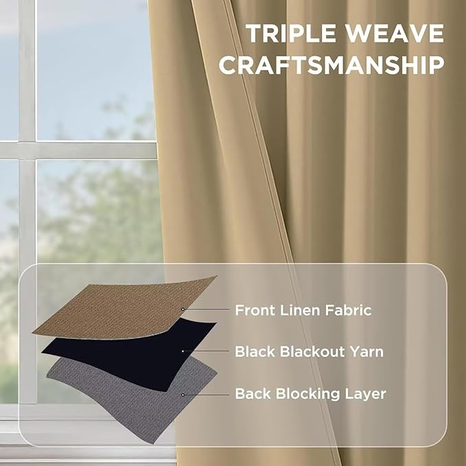 Joydeco White Blackout Curtains 96 Inches Long for Bedroom, Curtains 96 Inch Length 2 Panels Set, Room Darkening Curtains & Drapes for Living Room Window (W52 x L96 Inch, Beige)