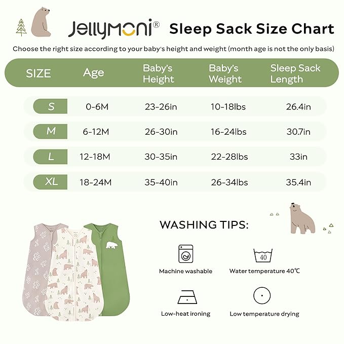 JELLYMONI Baby Sleep Sack 18-24 Months, 100% Cotton 3 Pack 0.5 TOG Baby Wearable Blanket Infant Sleep Sack with 2-Way Zipper Newborn Sleep Sacks