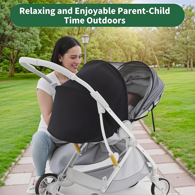 2-in-1 Stroller Sun Shade and Mosquito Net Cover - Universal Breathable Baby Cover With Two-Way Zipper for Extender
