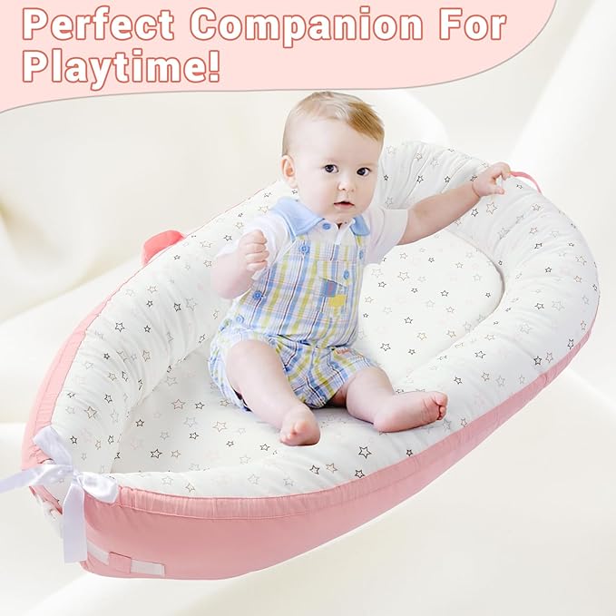 JOLLITO Baby Lounger for Newborn, Breathable Soft Baby for Baby 0-24 Months,Baby Play Mat, Portable Infant Lounger Baby Floor Seat for Home and Travel,Babies Essentials Gifts