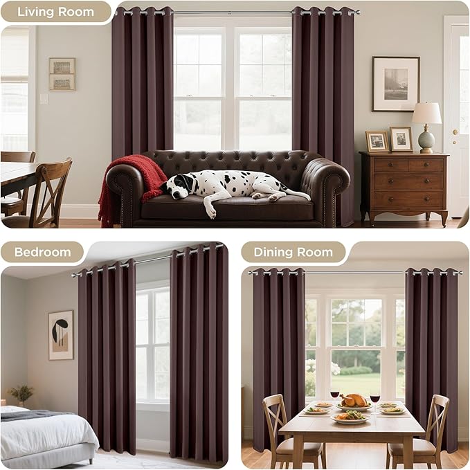 Joydeco Blackout Curtains 108 Inches Long 1 Panel, Thermal Insulated Long Curtains& Drapes 1 Piece, Room Darkening Grommet Drapes for Living Room Bedroom Window (W70 x L108 Inch, Chocolate)
