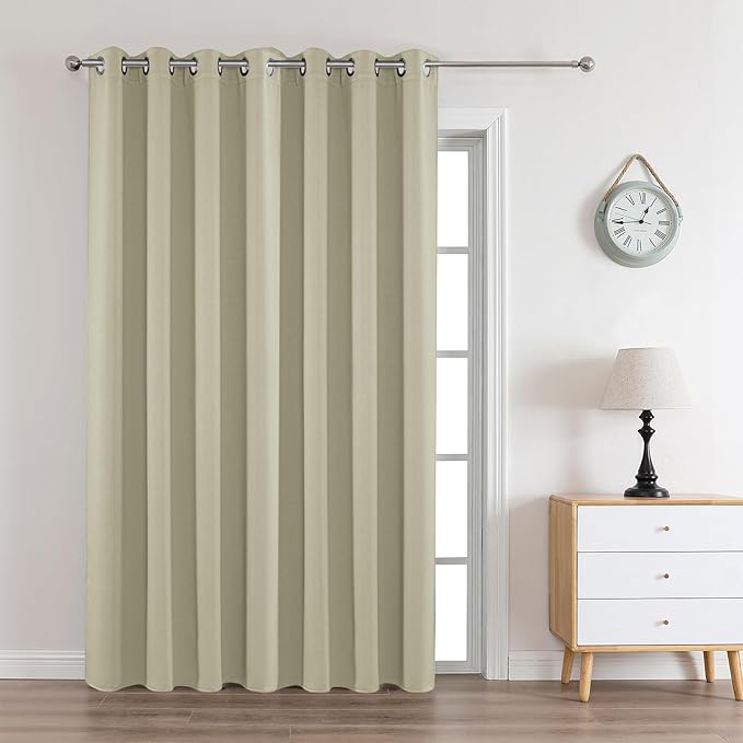 Joydeco Blackout Curtains 108 Inches Long 1 Panel, Thermal Insulated Long Curtains& Drapes 1 Piece, Room Darkening Grommet Drapes for Living Room Bedroom Window (W70 x L108 Inch, Light Beige)