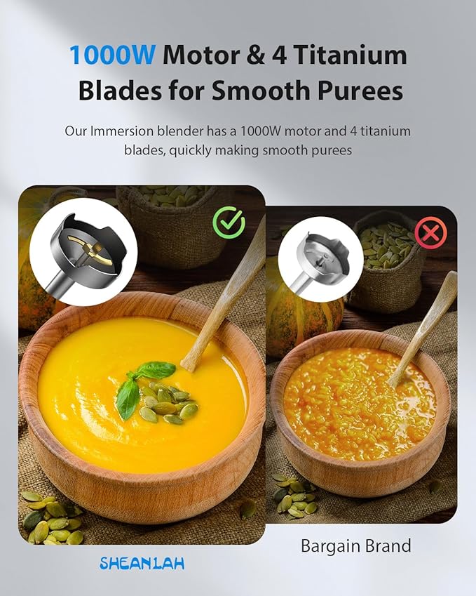 1000W Powerful Immersion Blender Handheld, 2025 New Update Hand Blender with 25-Speed and Heavy-Duty Copper Motor, 4 in 1 Hand Mixer with Chopper, Whisk, Beaker and Wand