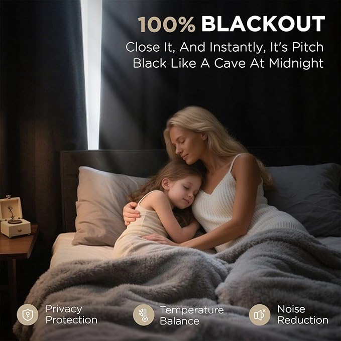 Joydeco Blackout Curtains 120 Inches Long 2 Panels Burg, Room Darkening Curtains for Bedroom, 100% Black Out Textured Thermal Drapes Privacy Protection 2 Panels Set(W52 x L120 Inch, Light Beige)